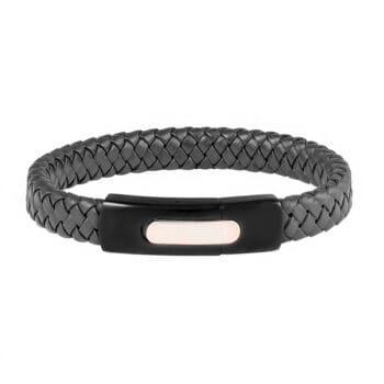 (12LB13) Rose Gold & Black Plated Sterling Silver Leather Bangle Bracelet
