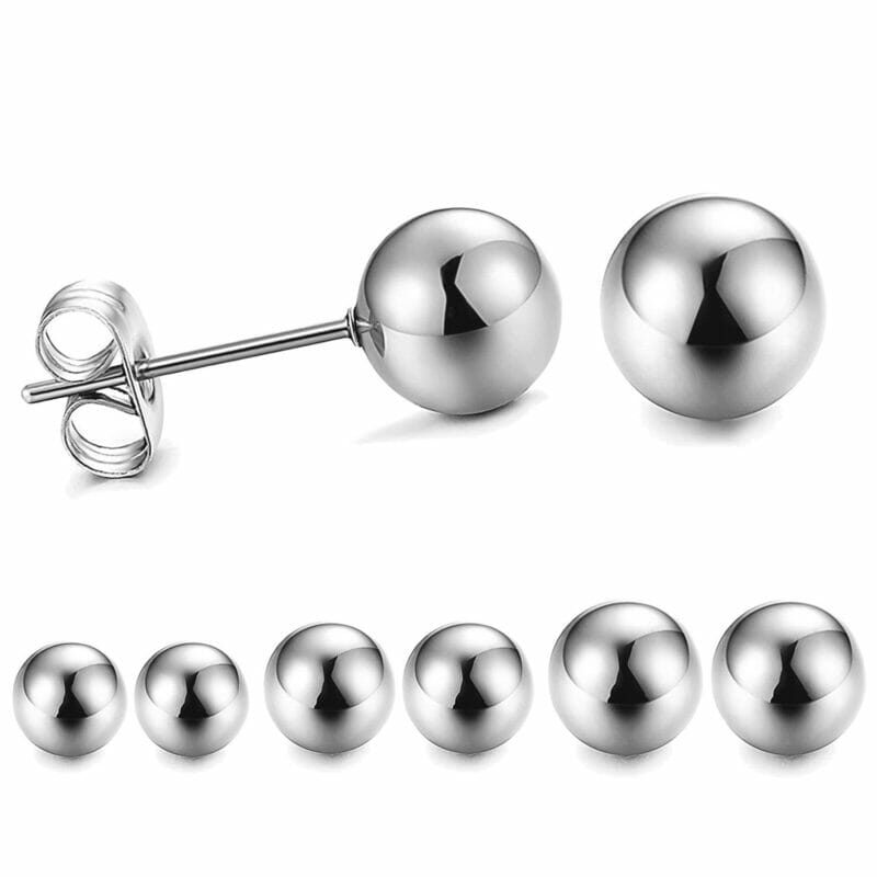 (BS01) - Rhodium Plated Sterling Silver Ball Studs Earrings