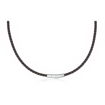 (3LB06N) 3mm Black Leather Necklace With Shiny Clip