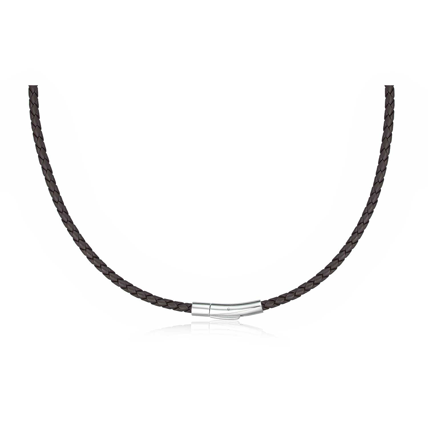 (3LB06N) 3mm Black Leather Necklace With Shiny Clip - TJD Silver