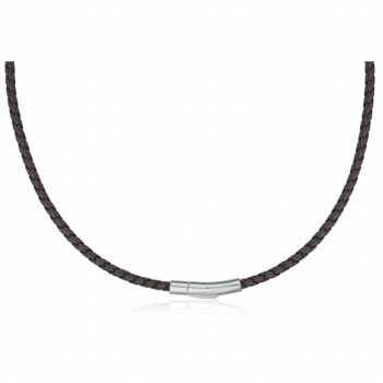 (3LB10N) 3mm Black Leather Necklace With Matt Clip
