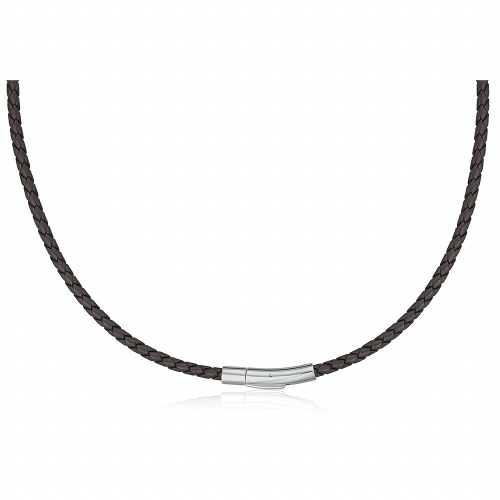(3LB10N) 3mm Black Leather Necklace With Matt Clip - TJD Silver