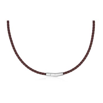 (3LBR06N) 3mm Brown Leather Necklace With Shiny Clip