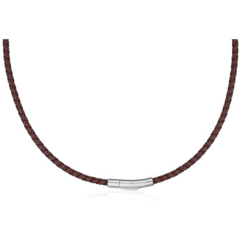 (3LBR10N) 3mm Brown Leather Necklace With Matt Clip