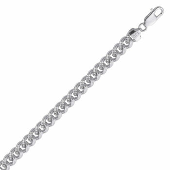 (MIA250D) 8.4mm Italian Rhodium Plated Sterling Silver Diamond Cut Pave Miami Cuban Chain