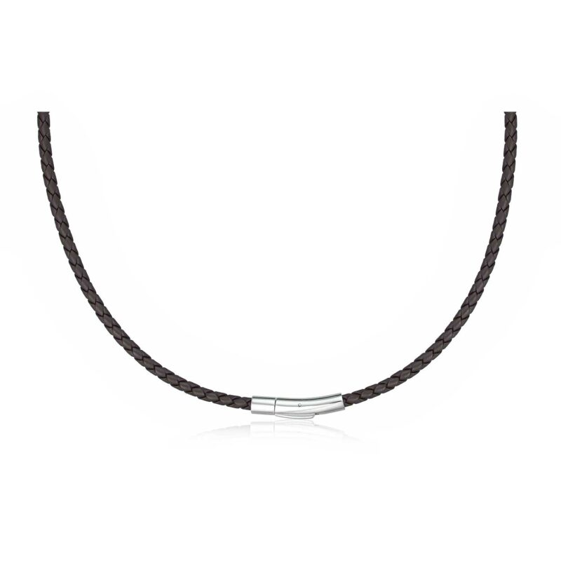 (4LN06) 4mm Black Leather Necklace With Shiny Clip