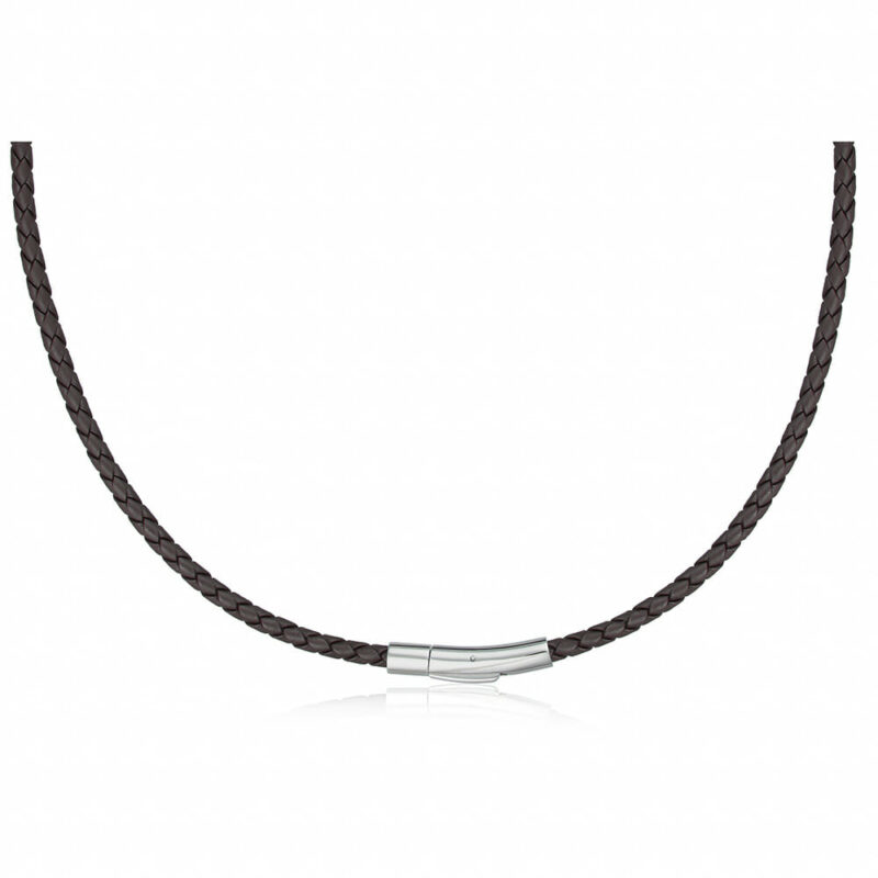 (4LN10) 4mm Black Leather Necklace With Matt Clip