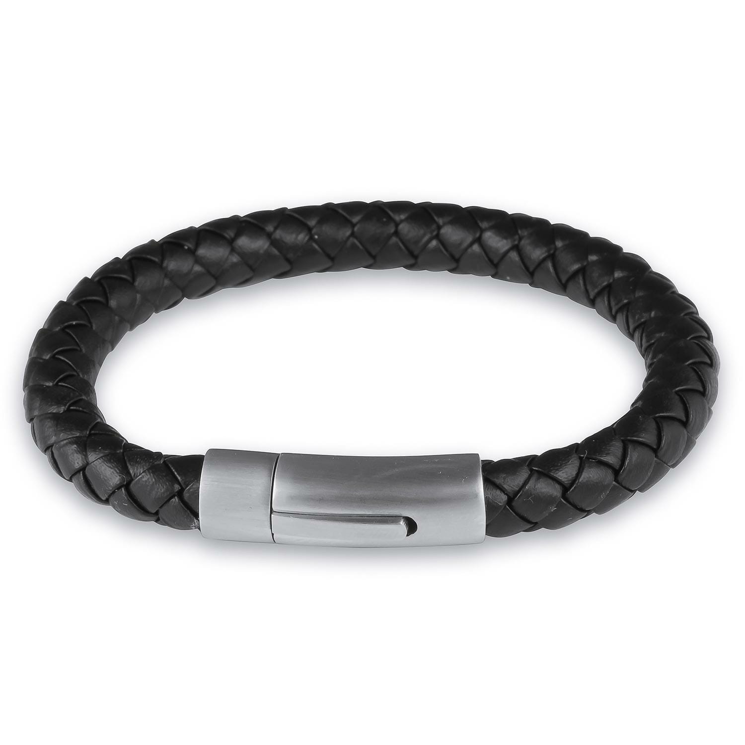 thumbnail image 2 of Men's Stainless Steel & Leather Horseshoe Bracelet – 8 Inch, Black Silver, 316L, Nickel-Free 2 of 4