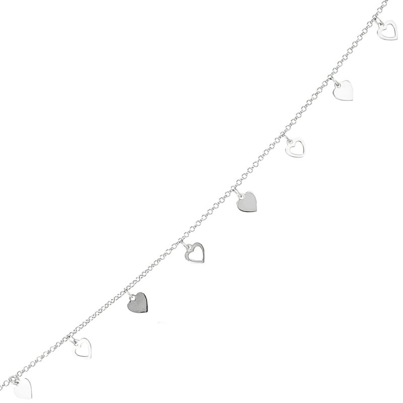 (ANK001) Rhodium Plated Sterling Silver Anklet - 25.4cm