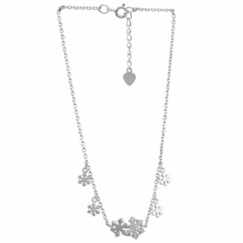 (ANK056) Rhodium Plated Sterling Silver 6 X Snowflakes CZ Anklet