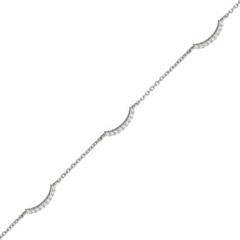 (ANK057) Rhodium Plated Sterling Silver 3 Curved Bars CZ Anklet