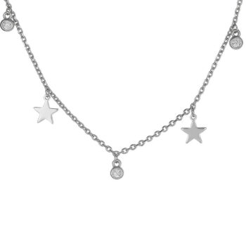 (ANK058) Rhodium Plated Sterling Silver Star And Circles CZ Anklet