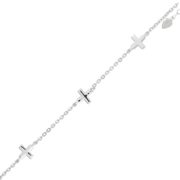 (ANK060) Rhodium Plated Sterling Silver 5 X CZ Cross Cross Anklet
