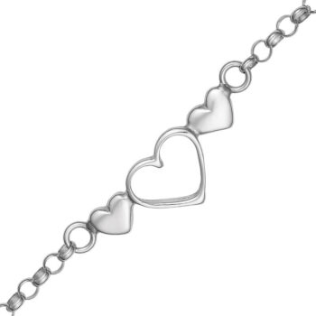 (ANK061) Rhodium Plated Sterling Silver Three Heart Anklet with 23+2.5cm Extension