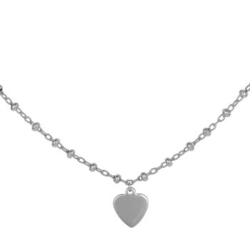 (ANK063) Rhodium Plated Sterling Silver Hanging Heart With Beaded Chain Anklet