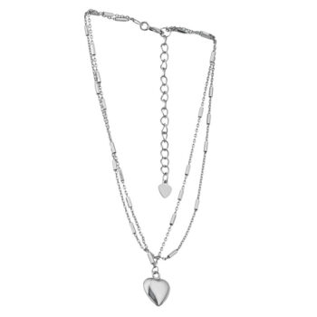 (ANK065) Rhodium Plated Sterling Silver Double Chain With Hanging Heart Anklet