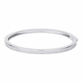 (BAN039) 3.5mm Rhodium Plated Sterling Silver CZ Bangle With Clip - 63x55mm