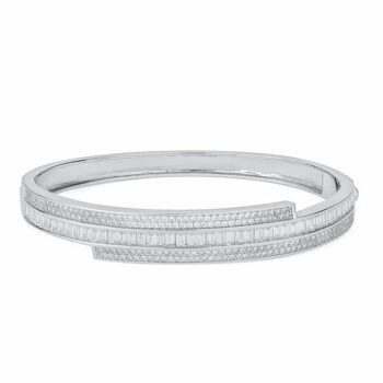 (BAN045) 10mm Baguette Rhodium Plated Sterling Silver CZ Bangle - 65x55mm