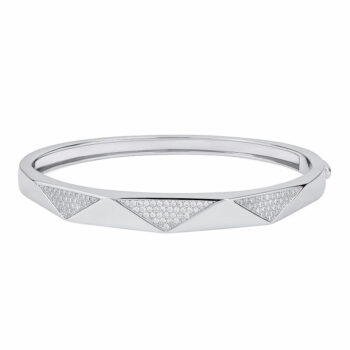 (BAN048) 7mm Rhodium Plated Sterling Silver CZ Opening Bangle - 65x56mm