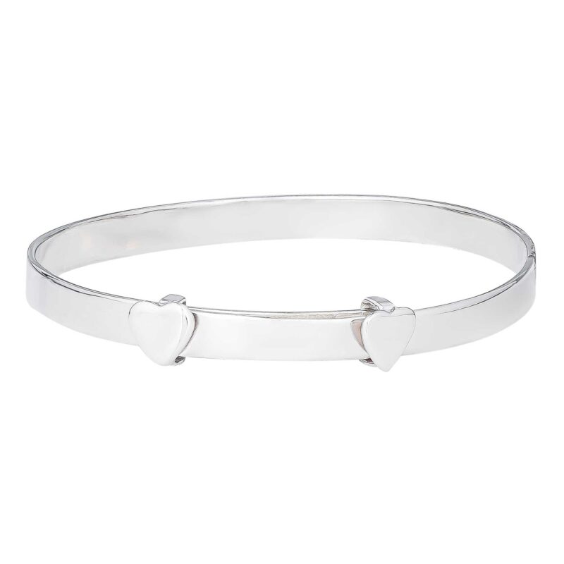 (BB003) Rhodium Plated Sterling Silver Plain Heart Baby Bangle - 43.5mm