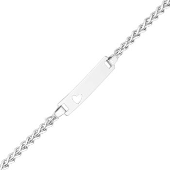 (BID041) Rhodium Plated Sterling Silver 15+3cm Childrens ID Bracelet With Heart (25x6mm Engravable Plate
