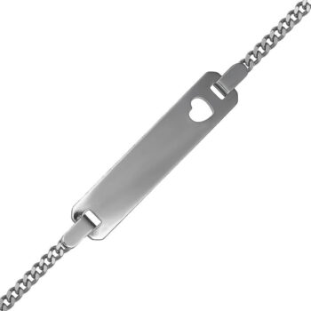 (BID054) Rhodium Plated Sterling Silver Baby ID with Rectangle Plate on Curb Chain - Engravable Plate Size is 30x6mm