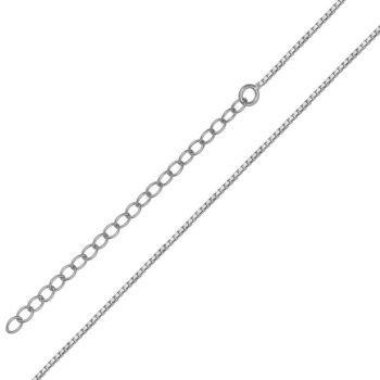 (BOX015) 1mm Rhodium Plated Sterling Silver Box Chain with 45+5cm Extension
