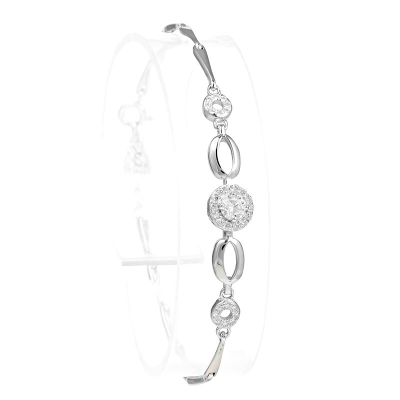 (BR197) Rhodium Plated Sterling Silver Bracelet With CZ