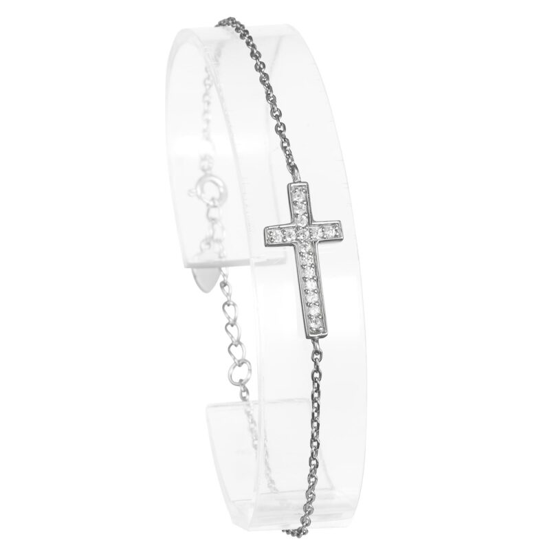 (BR219) Rhodium Plated Sterling Silver Bracelet With CZ