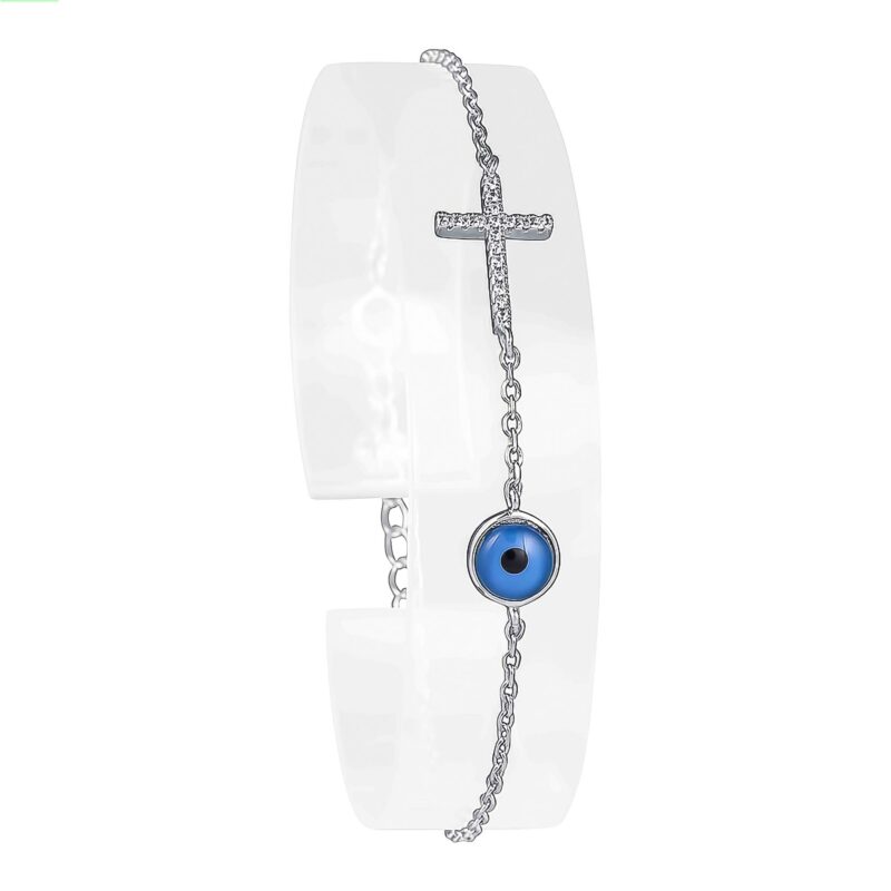 (BR243) Blue Rhodium Plated Sterling Silver CZ Bracelet