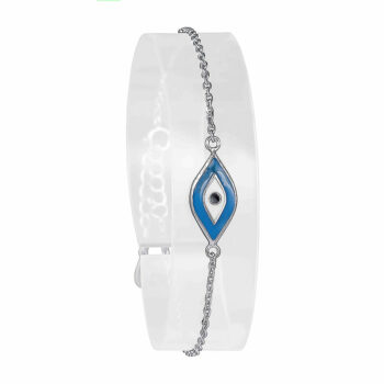 (BR281T) Blue Rhodium Plated Sterling Silver Evil Eye CZ Bracelet