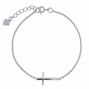 (BR316) Rhodium Plated Sterling Silver CZ Cross Bracelet