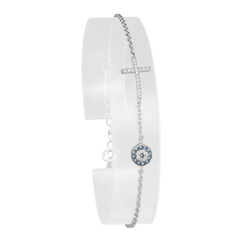 (BR331) Rhodium Plated Sterling Silver Bracelet With CZ