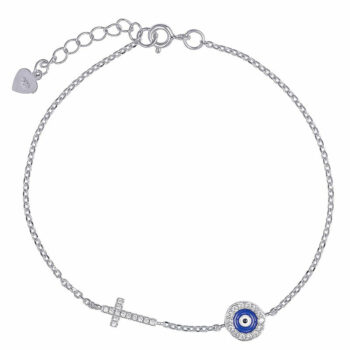 (BR388) Blue Rhodium Plated Sterling Silver CZ Bracelet