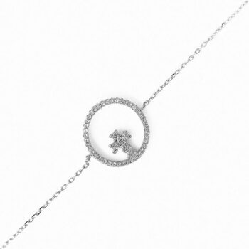(BR406) Rhodium Plated Sterling Silver CZ Bracelet With Circle And Cross