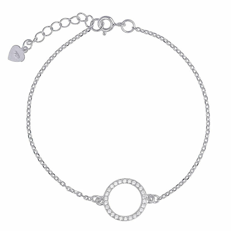 (BR412) Rhodium Plated Sterling Silver Round Circle CZ Bracelet - TJD ...
