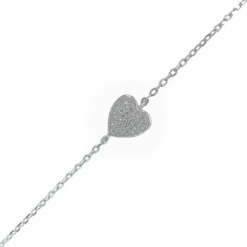 (BR452) Rhodium Plated Sterling Silver Heart CZ Bracelet