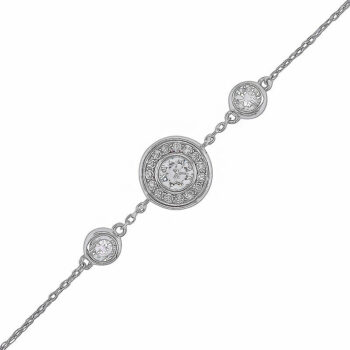 (BR473) Rhodium Plated Sterling Silver Circle CZ Bracelet