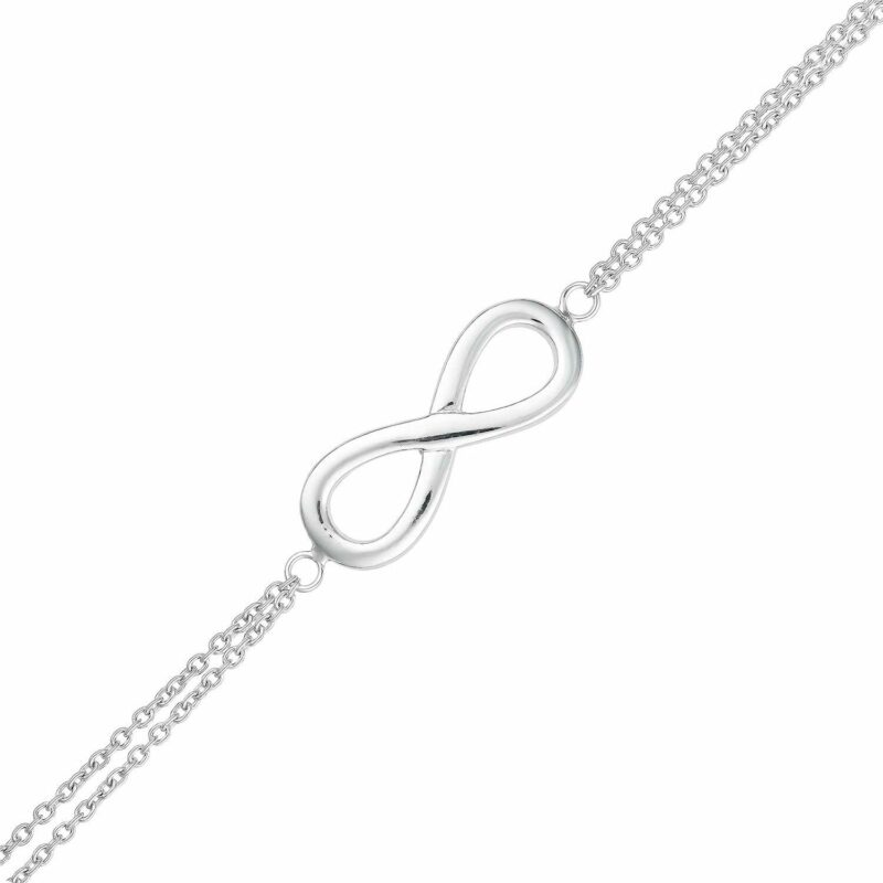 (BR488) Rhodium Plated Sterling Silver 18cm Double Chain Infinity Bracelet