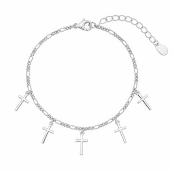 (BR489) Rhodium Plated Sterling Silver CZ Cross Bracelet