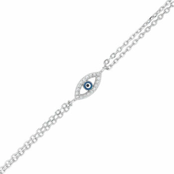 (BR492) Rhodium Plated Sterling Silver Evil Eye CZ Bracelet