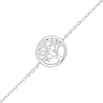(BR500) Rhodium Plated Sterling Silver Tree of life CZ Bracelet