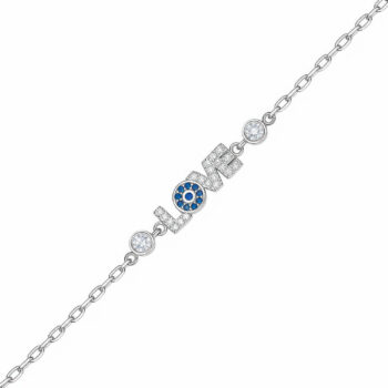 (BR505) Rhodium Plated Sterling Silver Evil Eye Love Word Bracelet