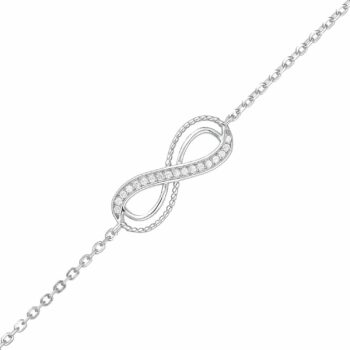 (BR510) Rhodium Plated Sterling Silver Infinity CZ Bracelet - 17+3cm