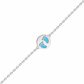 (BR513) Rhodium Plated Sterling Silver Foot Print Feet Bracelet