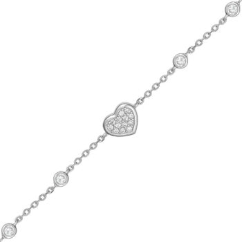 (BR519) Rhodium Plated Sterling Silver Heart CZ Bracelet
