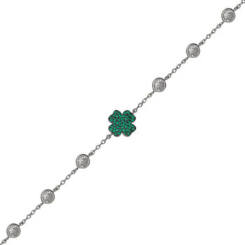 (BR522) Rhodium Plated Sterling Silver Green And White CZ Bracelet