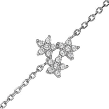 (BR525) Rhodium Plated Sterling Silver Three Star CZ Bracelet