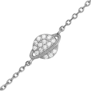 (BR530) Rhodium Plated Sterling Silver Planet CZ Bracelet
