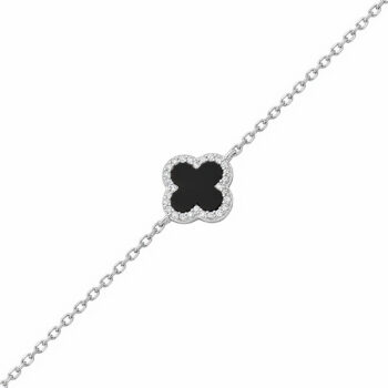 (BR534) Sterling Silver Rhodium Plated Four-Leaf Clover with CZ Bracelet